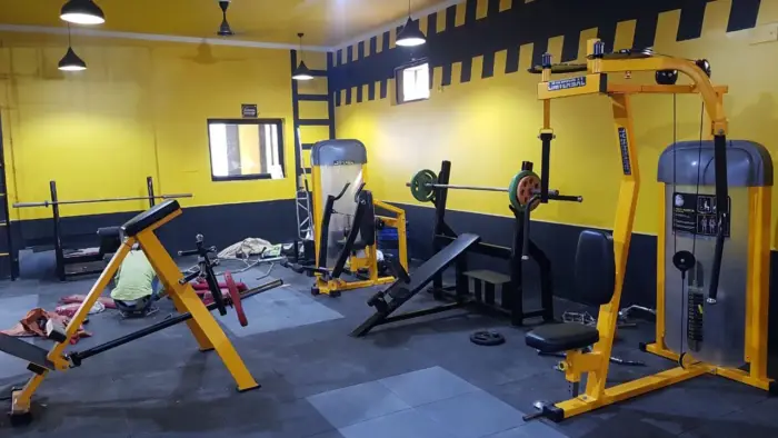 Gym equipment in yellow color frames